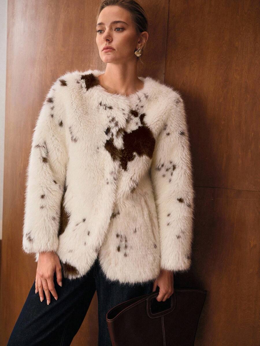 Colorblock Fur Coat
