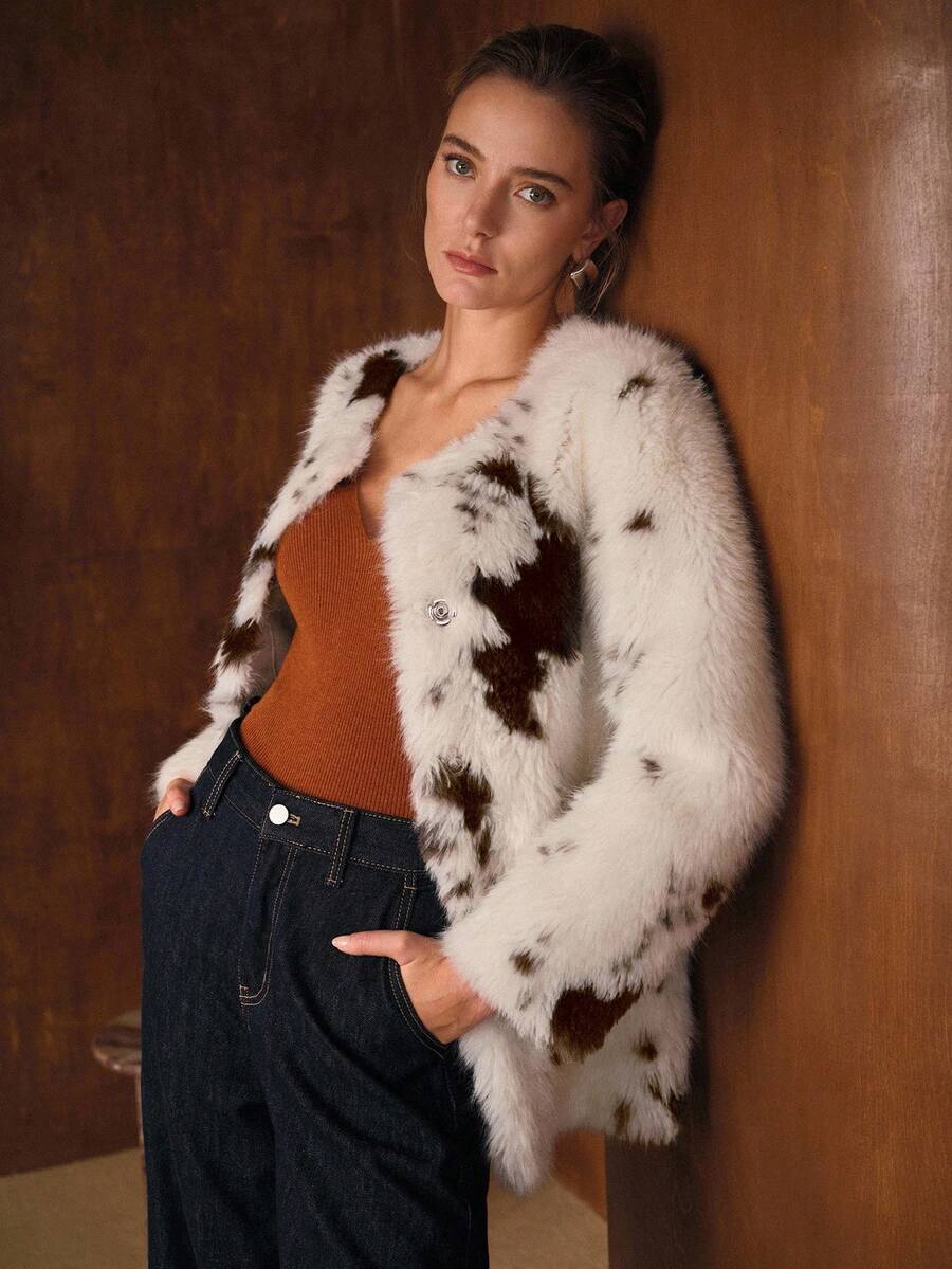 Colorblock Fur Coat