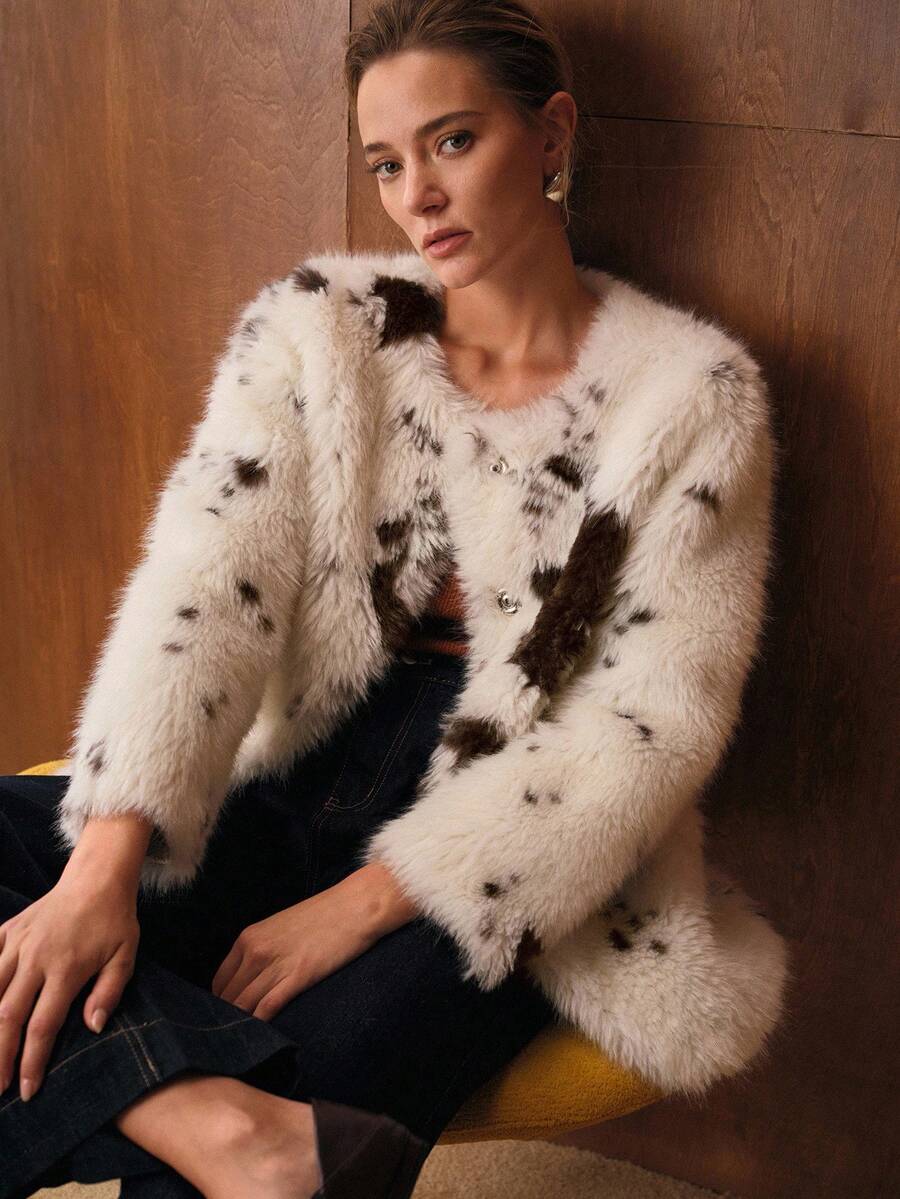 Colorblock Fur Coat