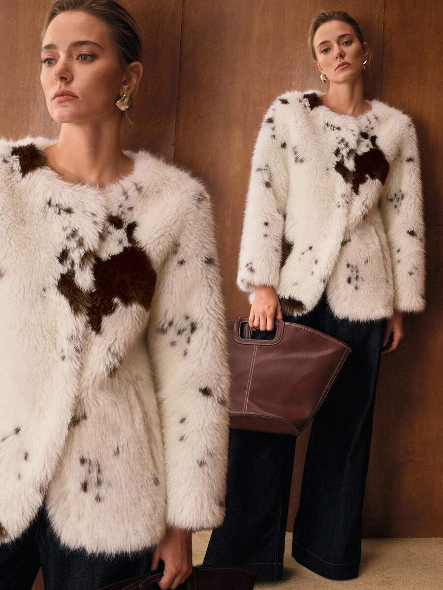 Colorblock Fur Coat