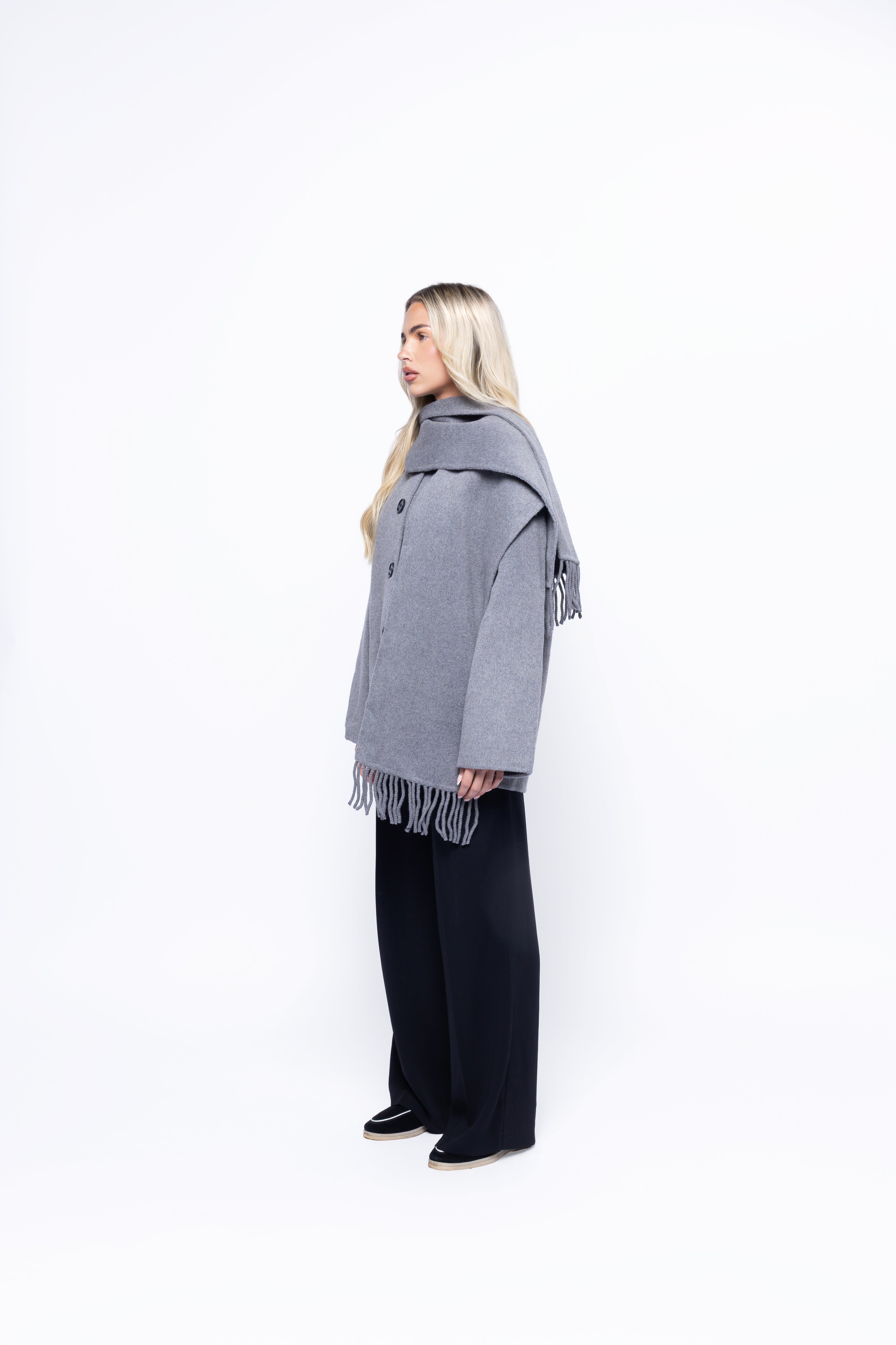 ScarfWrap Wool Coat – Gray