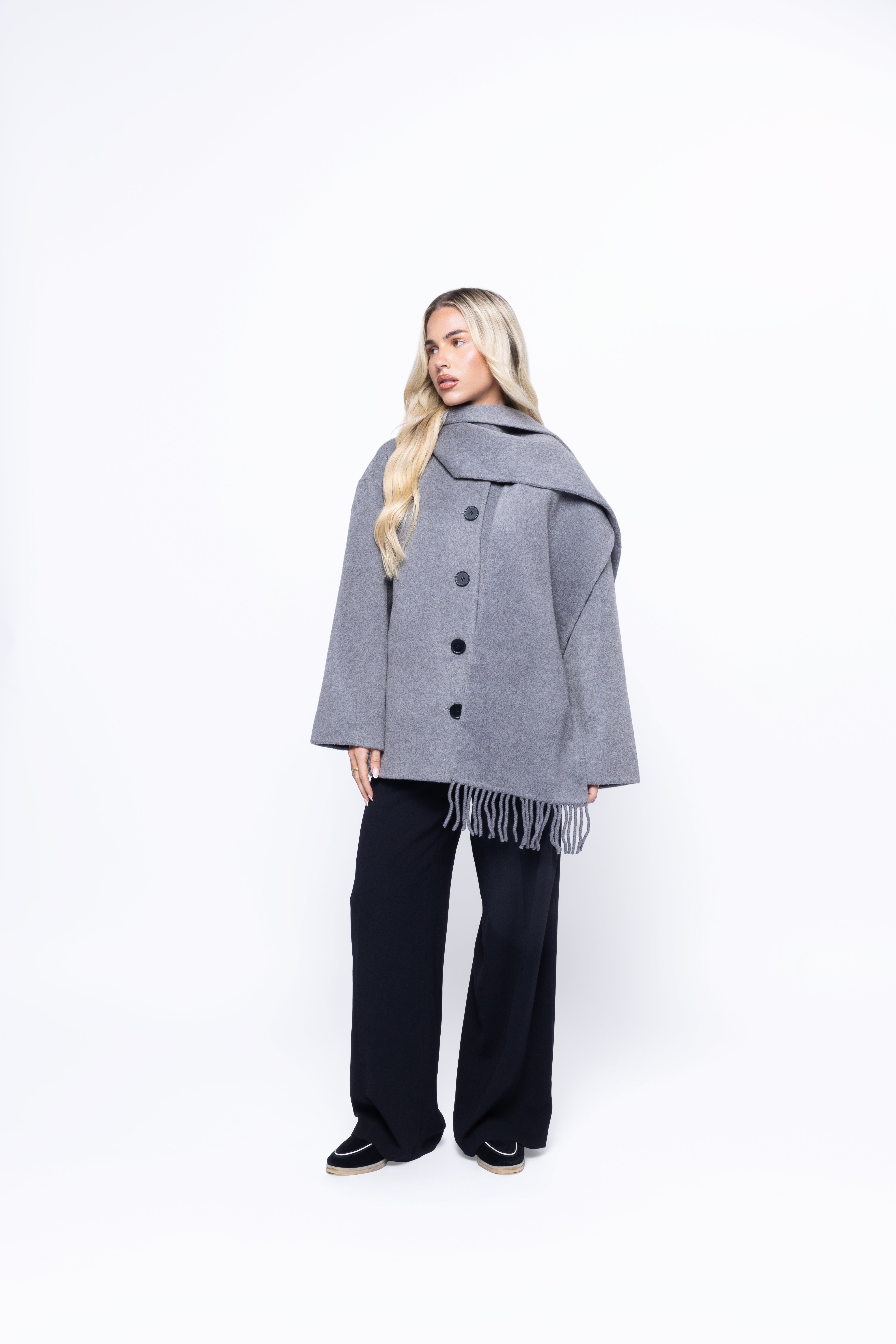 ScarfWrap Wool Coat – Gray