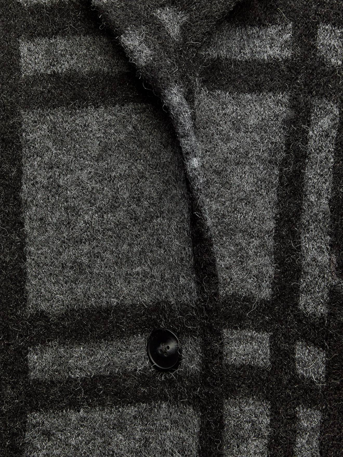 Checkered Elegance Jacquard Knit Coat