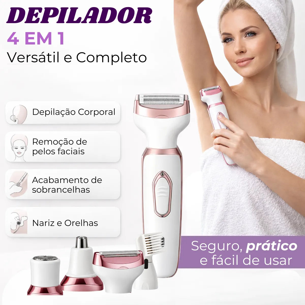 Depilador Elétrico 4 em 1 Veluna Pro Smooth 4D Removedor de Pelos