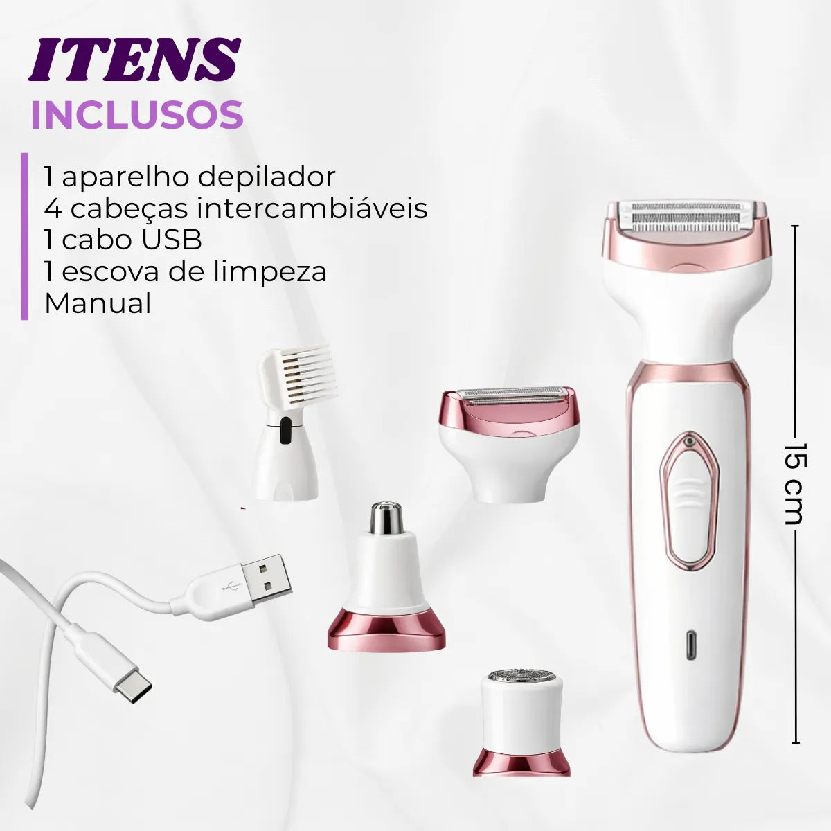 Depilador Elétrico 4 em 1 Veluna Pro Smooth 4D Removedor de Pelos