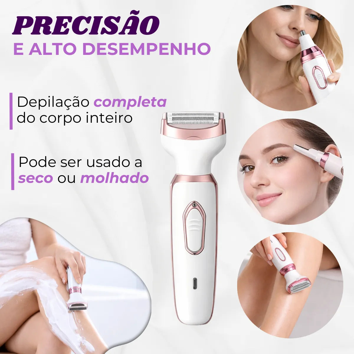 Depilador Elétrico 4 em 1 Veluna Pro Smooth 4D Removedor de Pelos
