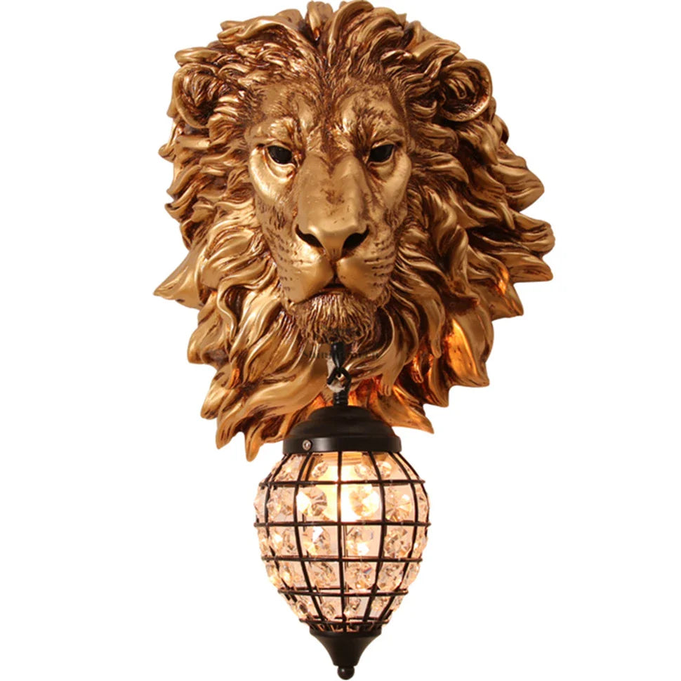Arandela Escultural Leão Dourado em Cristal