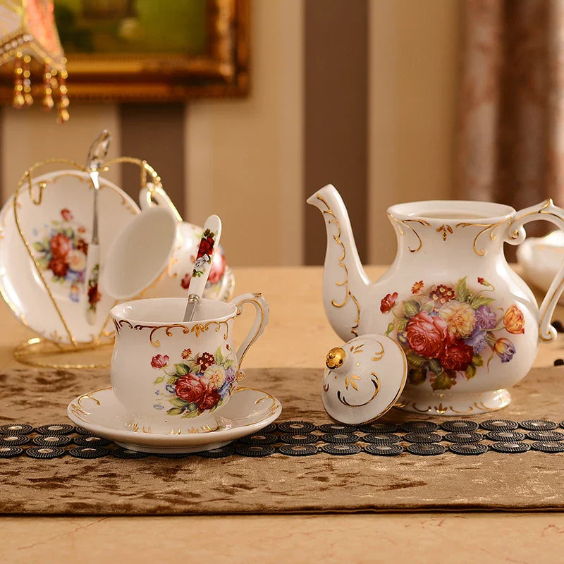 Conjunto de Chá Floral Imperial em Cerâmica