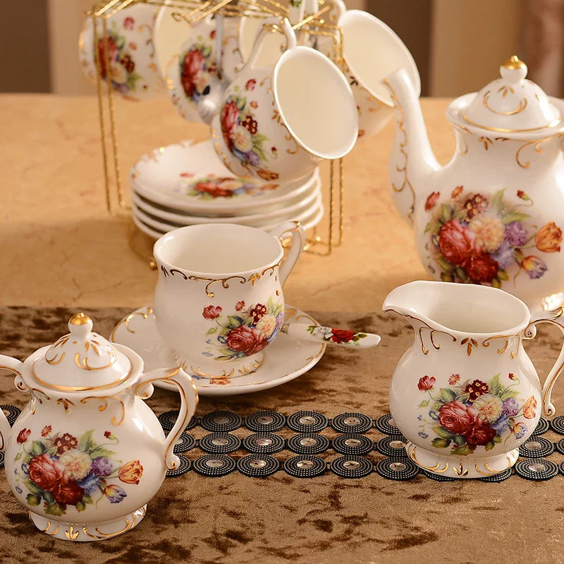 Conjunto de Chá Floral Imperial em Cerâmica