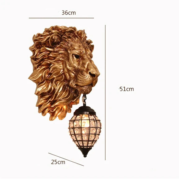 Arandela Escultural Leão Dourado em Cristal