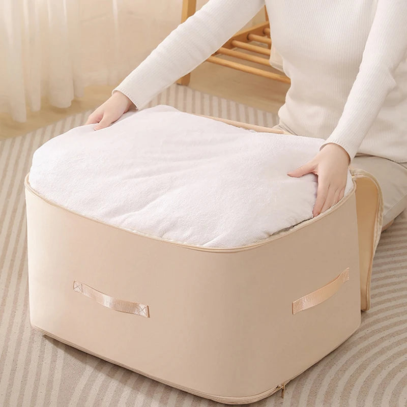 Sacos de armazenamento de colcha de grande capacidade elegantes organizadores de edredom de poliéster com alça sacos de classificação de roupas com zíper compressível