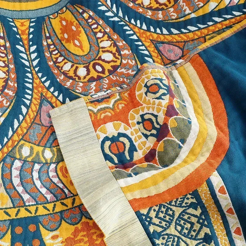 Colcha Boho de Algodão com Estampa Geométrica Sofisticada