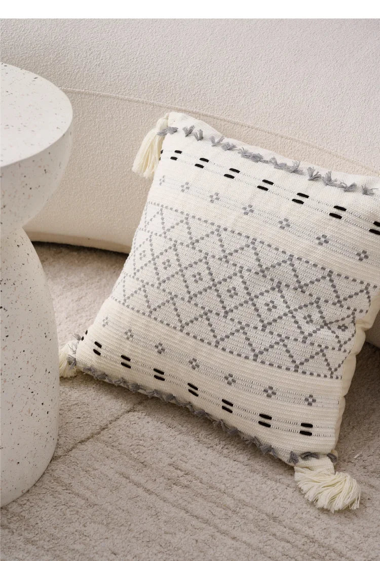 Fronhas Boêmias de Algodão e Linho com Franjas