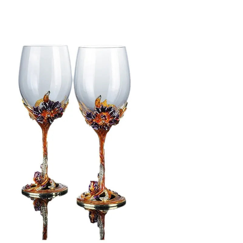 Conjunto de Taças e Decantador de Cristal Esmaltado
