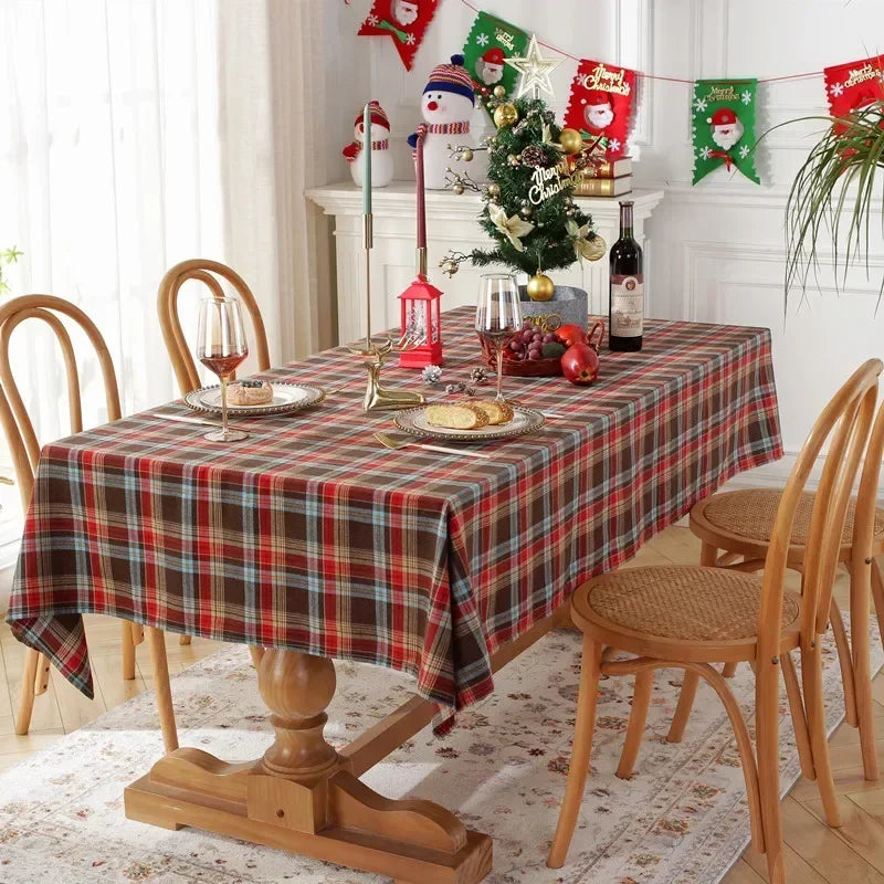 Decoração de natal xadrez toalha de mesa cor tecido poliéster algodão vermelho verde capa de mesa para festa em casa decoração jantar