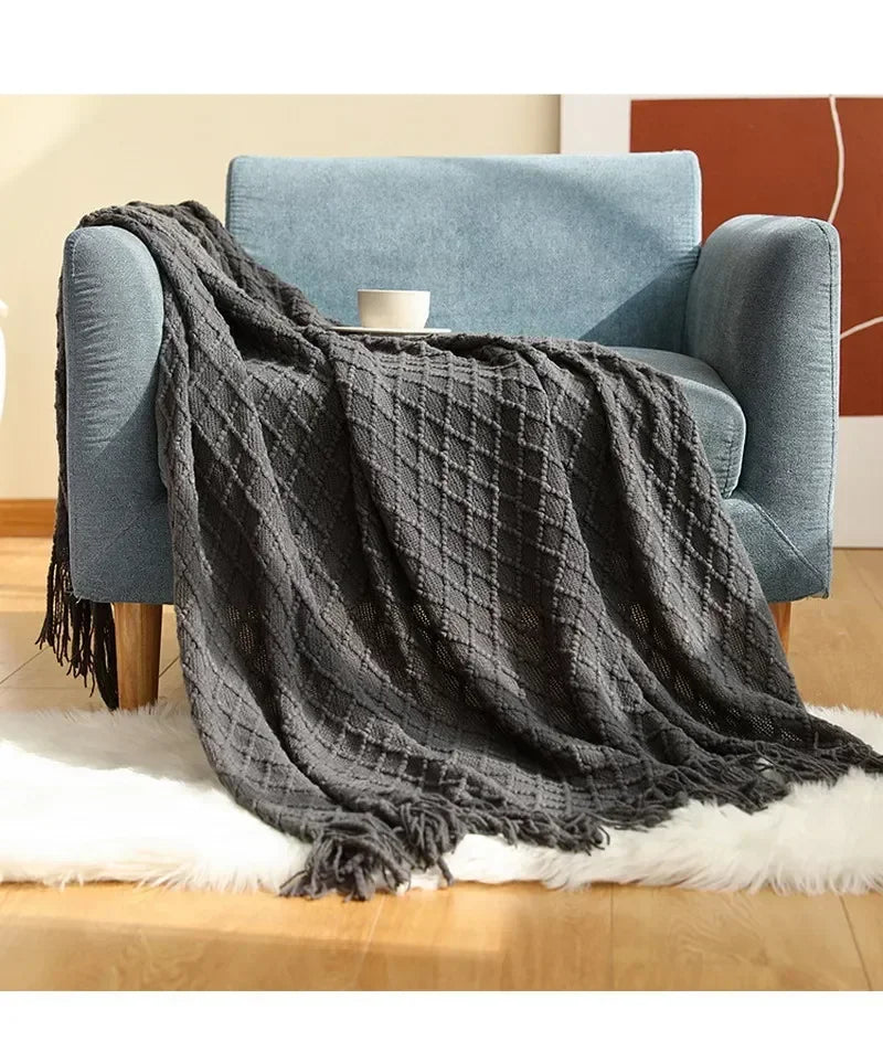 Nordic falso cashmere sofá cobertor escritório nap confortável colcha macio homestay decoração cobertor grosso inverno malha xale
