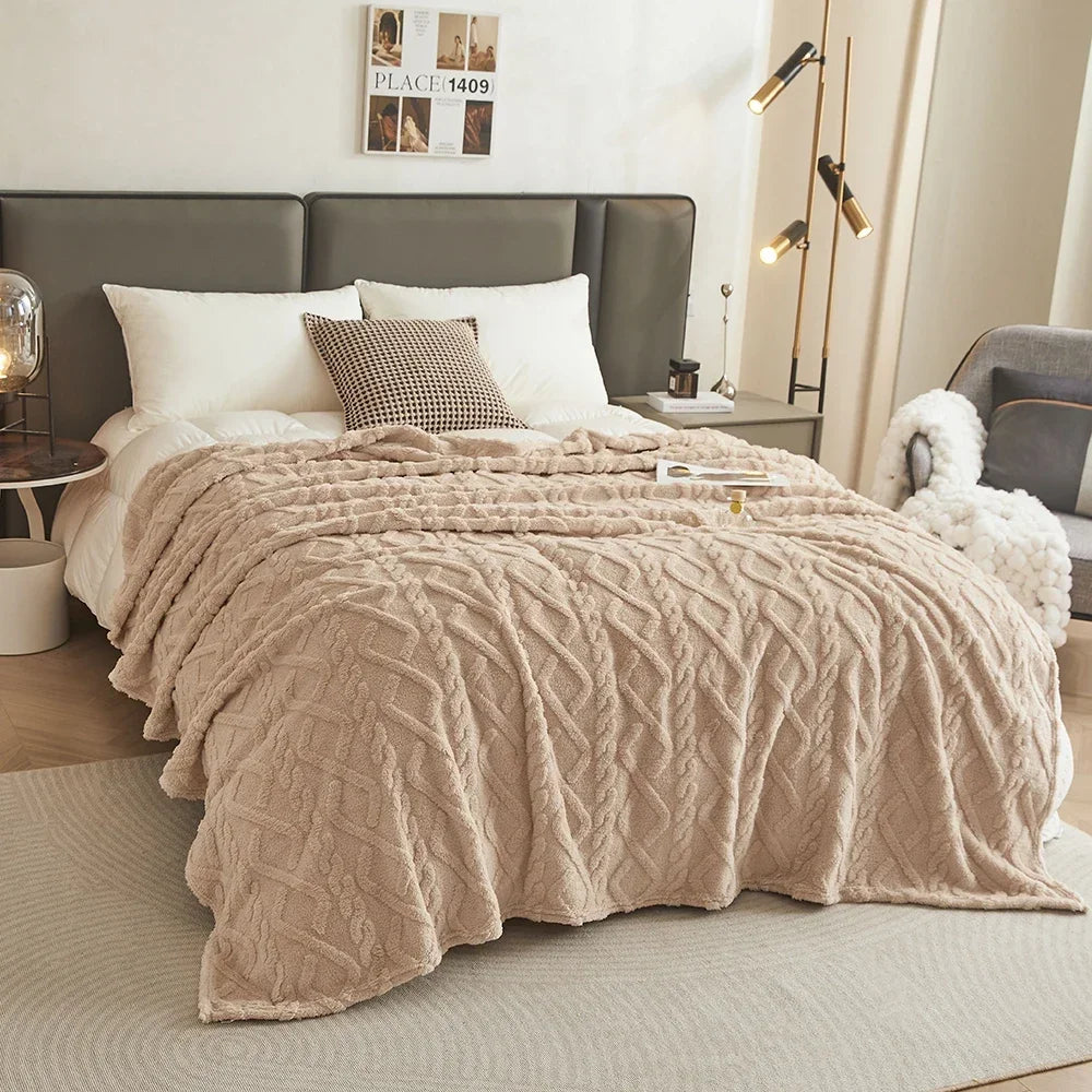 Cobertor de flanela coral fofo, pelúcia, confortável, engrossado e quente, macio, para sofá, para quarto com ar condicionado, luxo