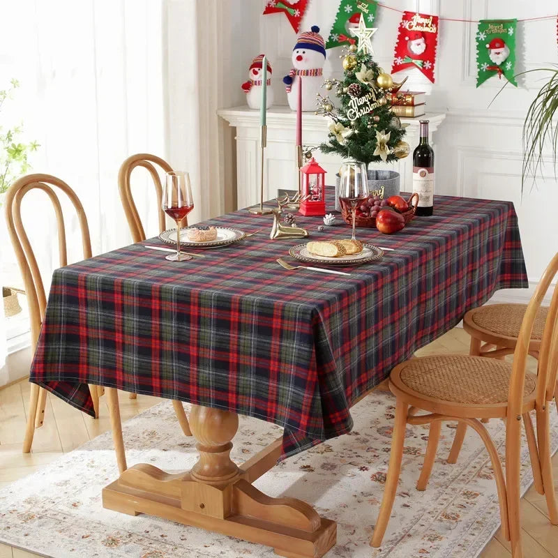 Decoração de natal xadrez toalha de mesa cor tecido poliéster algodão vermelho verde capa de mesa para festa em casa decoração jantar