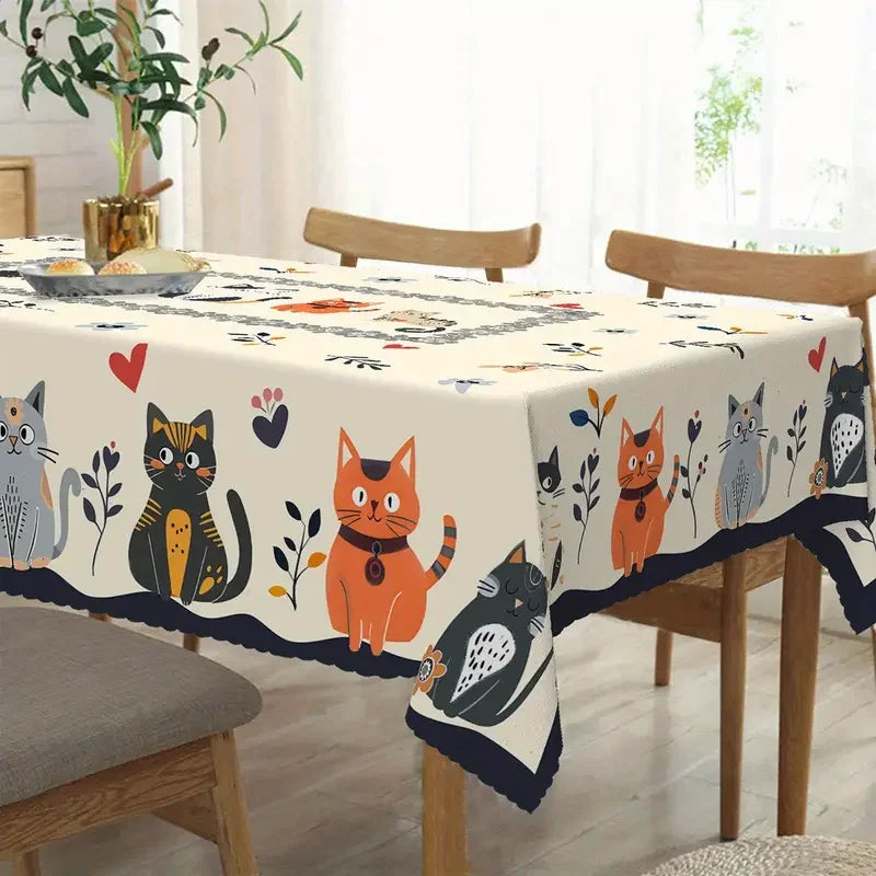 Toalha de mesa retangular com estampa floral de gato fofo, decoração de festa de casamento, laranja, preto, cinza, gatos, poliéster, decoração de mesa de jantar