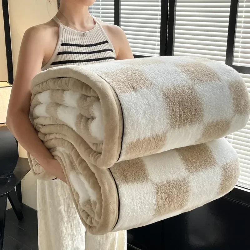 Luxuoso Cobertor Xadrez em Tom Coral