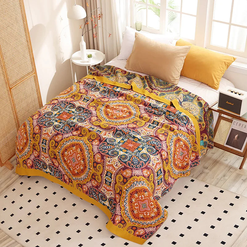 Colcha Boho de Algodão com Estampa Geométrica Sofisticada