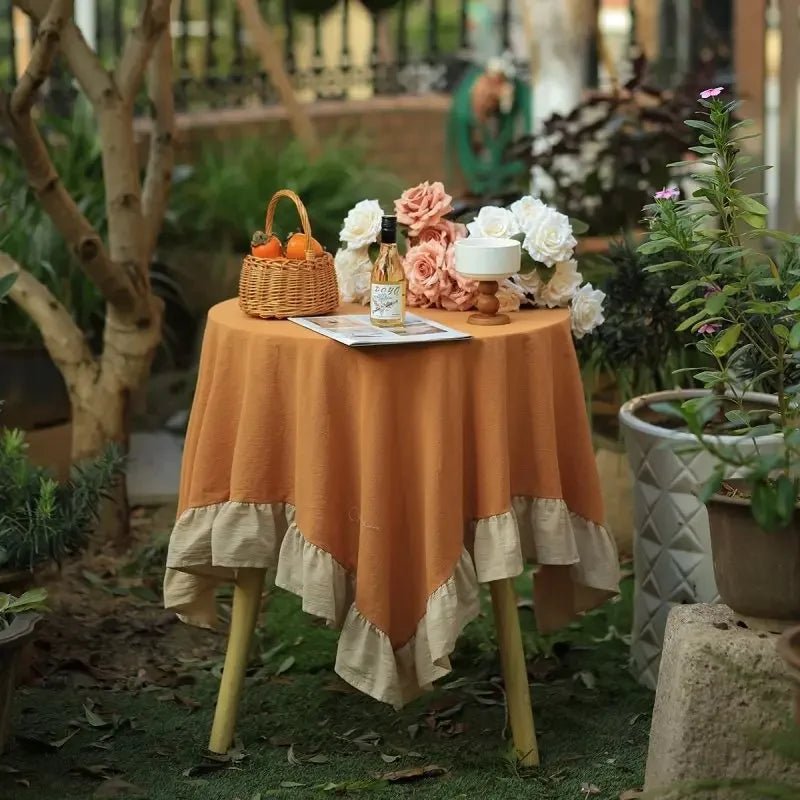 100% algodão toalha de mesa redonda lavável vintage plissado toalha de mesa para festa de casamento jantar banquete decoração sala de estar pano de mesa