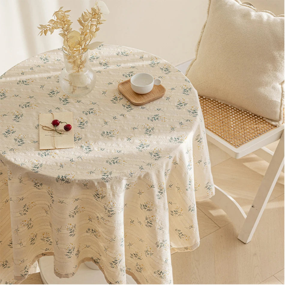 Toalha de mesa floral de algodão com margaridas estilo coreano, decoração de mesa de chá, capa de mesa retangular para cozinha, casamento, sala de jantar