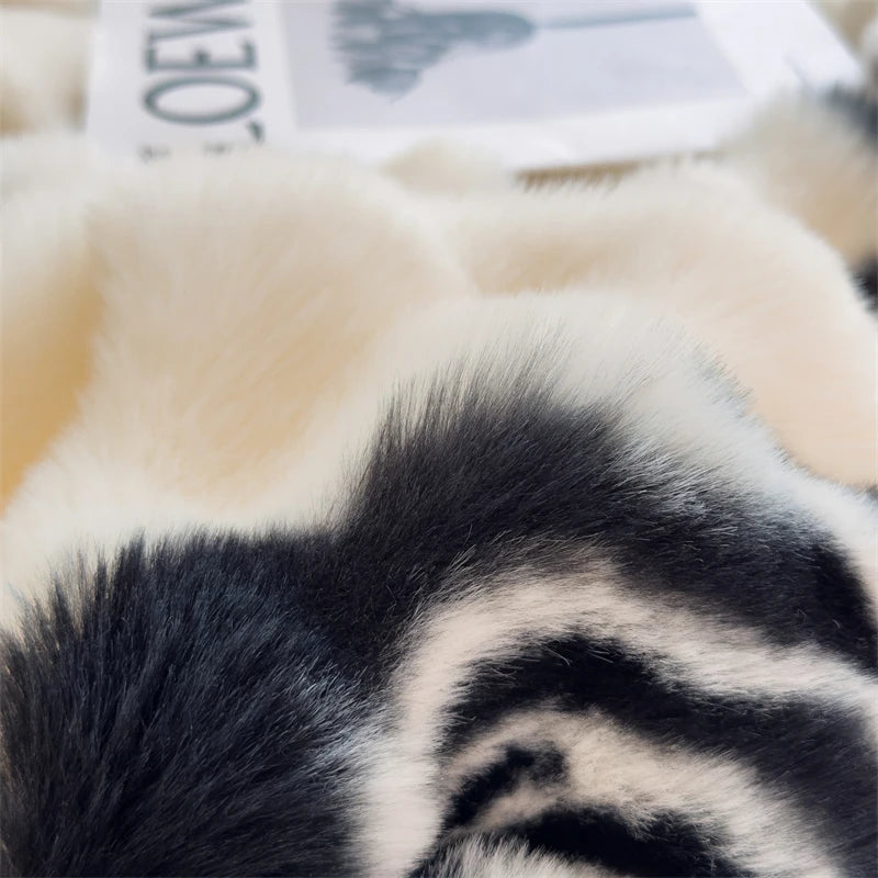 Cobertores de pelúcia fofos com estampa floral para o inverno, cobertor luxuoso de pele de coelho falso para sofá, tamanho queen, cobertor grosso e quente para cama