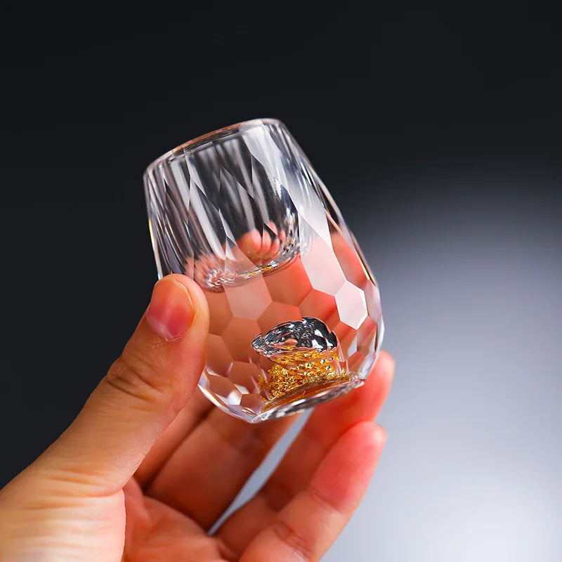Conjunto Luxuoso de Copos de Cristal com Detalhes em Folha Dourada - 6 Peças