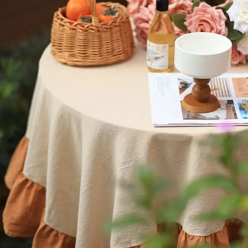 100% algodão toalha de mesa redonda lavável vintage plissado toalha de mesa para festa de casamento jantar banquete decoração sala de estar pano de mesa