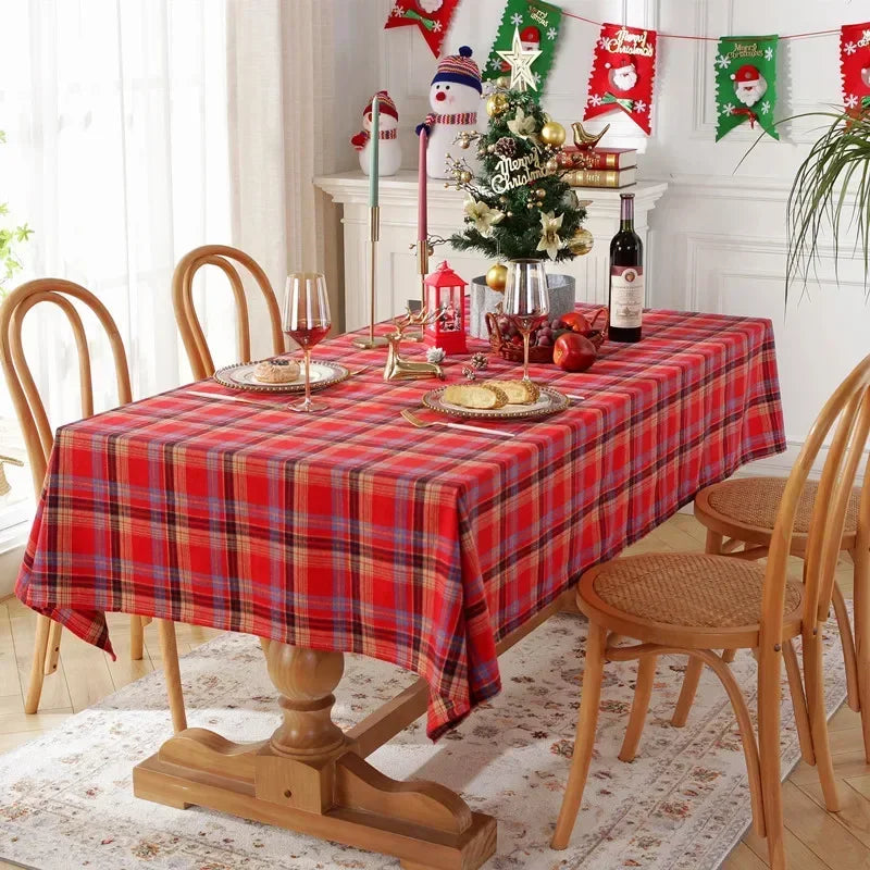 Decoração de natal xadrez toalha de mesa cor tecido poliéster algodão vermelho verde capa de mesa para festa em casa decoração jantar