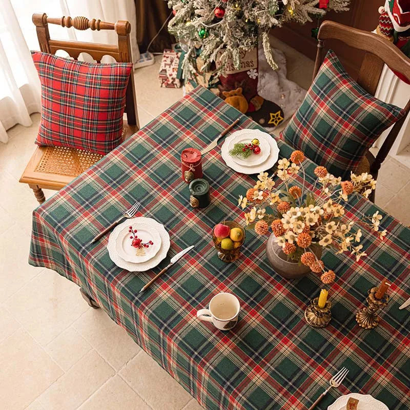 Decoração de natal xadrez toalha de mesa cor tecido poliéster algodão vermelho verde capa de mesa para festa em casa decoração jantar