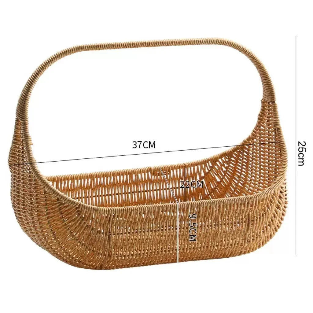 Cesta Escultural de Rattan Natural para Pães e Frutas Frescas
