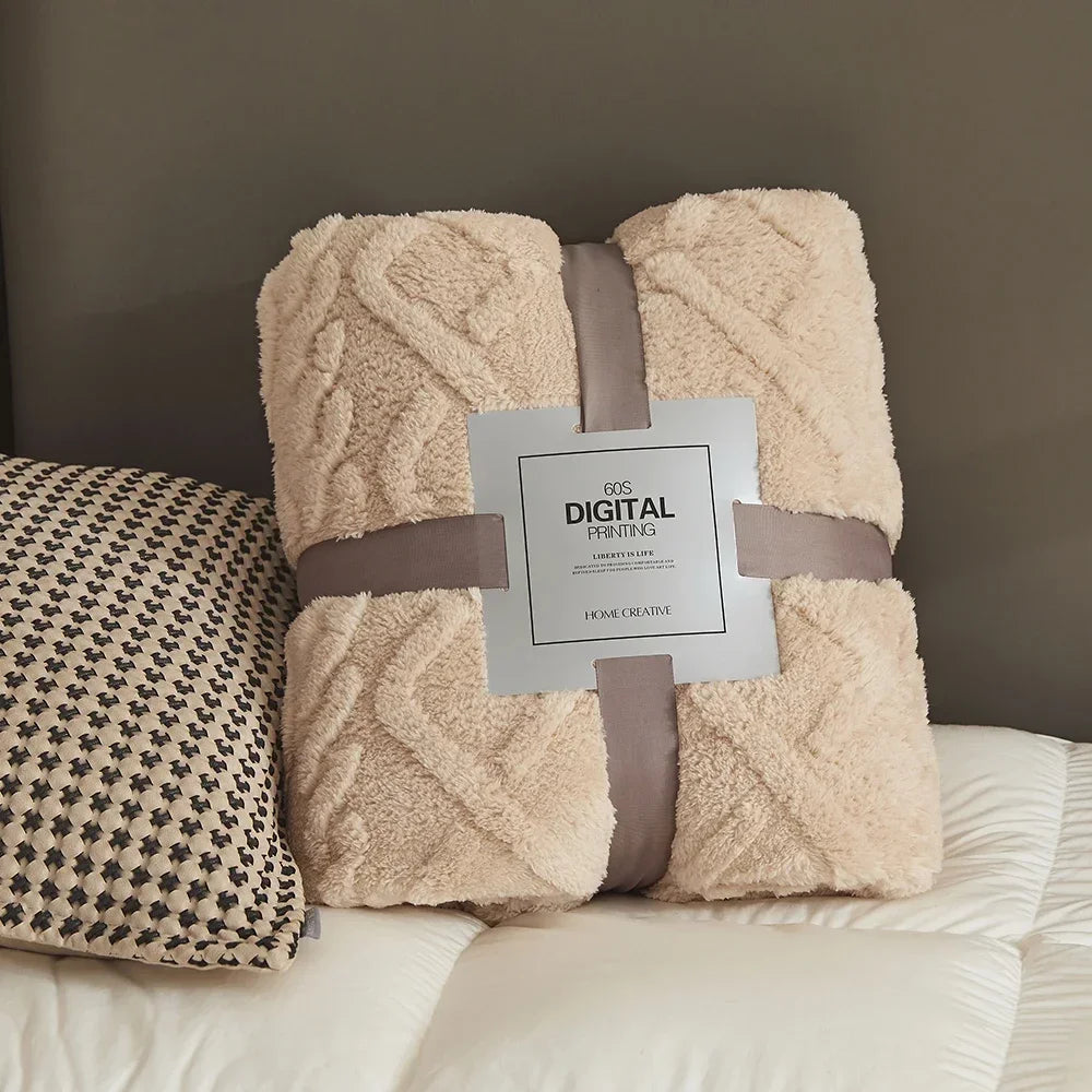 Cobertor de flanela coral fofo, pelúcia, confortável, engrossado e quente, macio, para sofá, para quarto com ar condicionado, luxo