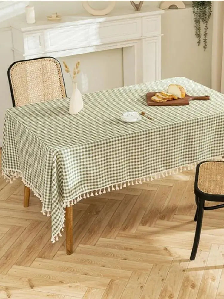 Toalha de Mesa Xadrez Campestre com Franjas Elegantes