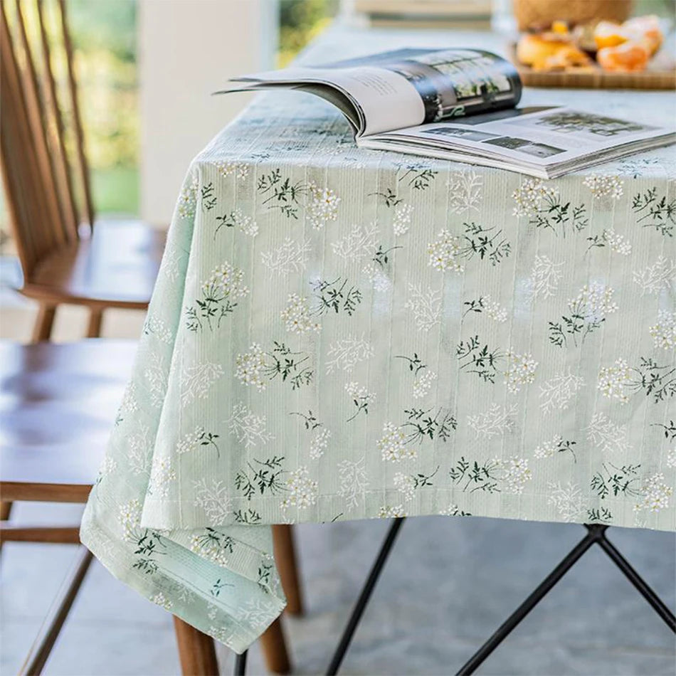 Toalha de mesa floral de algodão com margaridas estilo coreano, decoração de mesa de chá, capa de mesa retangular para cozinha, casamento, sala de jantar