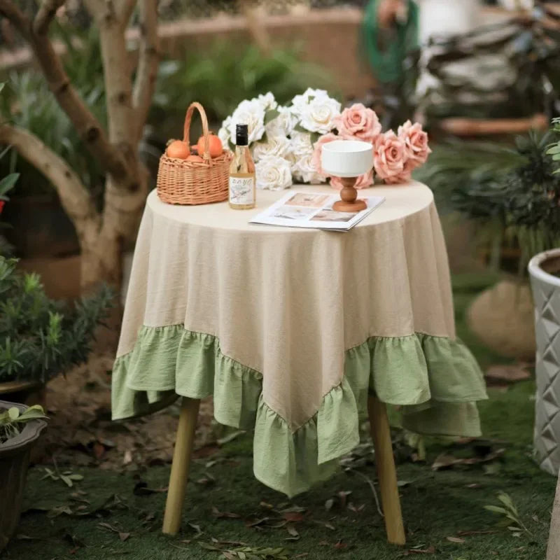 Toalha de Mesa Redonda Vintage com Babados