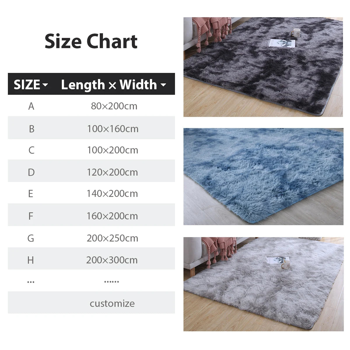 Tapete macio para quarto, fofo, antiderrapante, tingido, felpudo, pelúcia, macio, desgrenhado, cabeceira, sala de estar