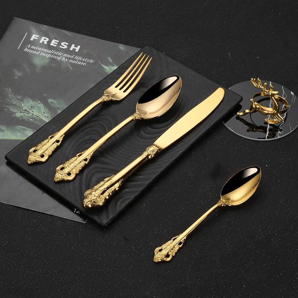 Luxo PVD aço inoxidável talheres, ouro rosa cor talheres, talheres preto conjunto para casa, casamento, hotel, 18, 10, 24 pcs