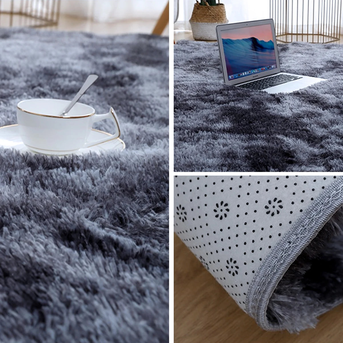 Tapete macio para quarto, fofo, antiderrapante, tingido, felpudo, pelúcia, macio, desgrenhado, cabeceira, sala de estar