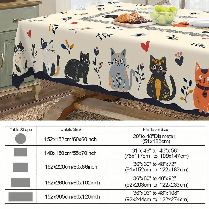 Toalha de mesa retangular com estampa floral de gato fofo, decoração de festa de casamento, laranja, preto, cinza, gatos, poliéster, decoração de mesa de jantar