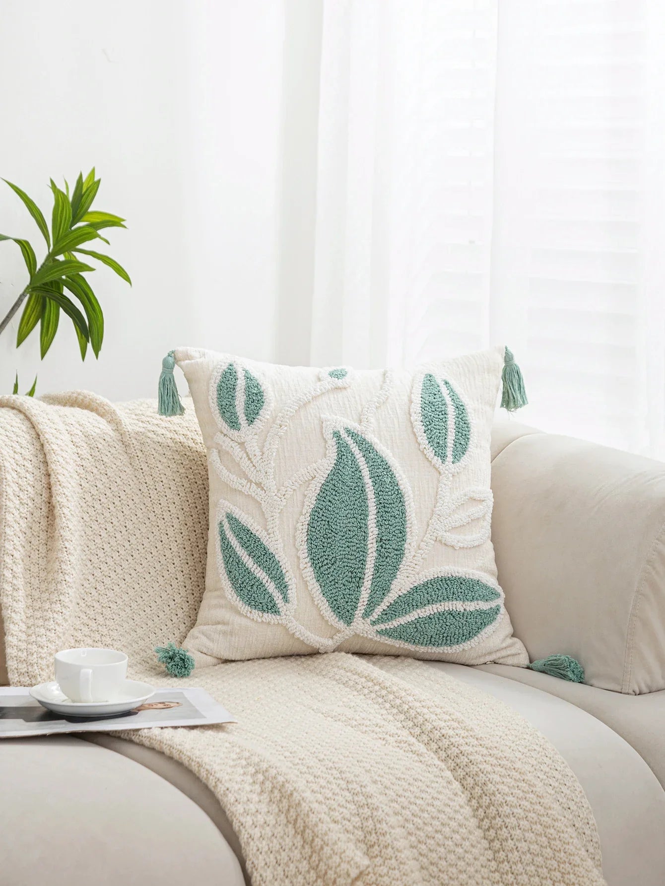 Elegante Conjunto de 4 Almofadas Botânica