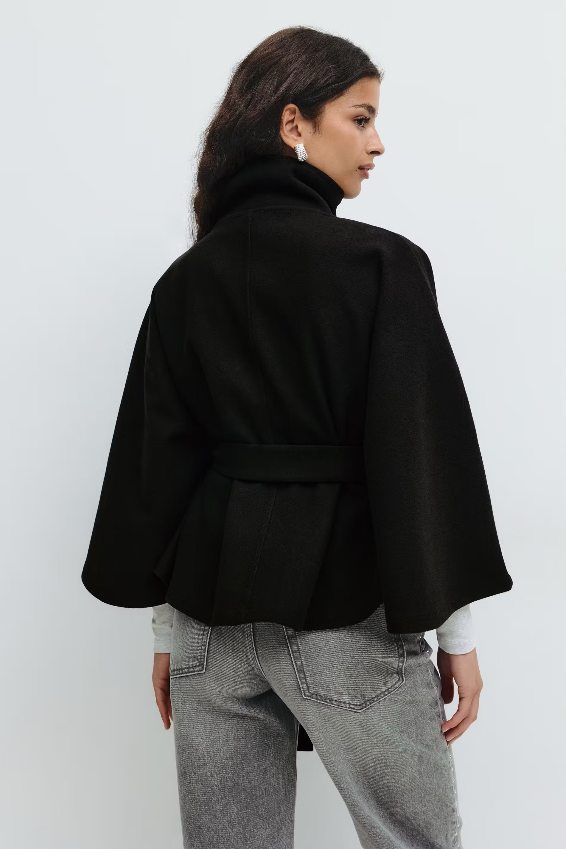 Women’s Belted Cape Jacket – Elegant Wool Blend Coat