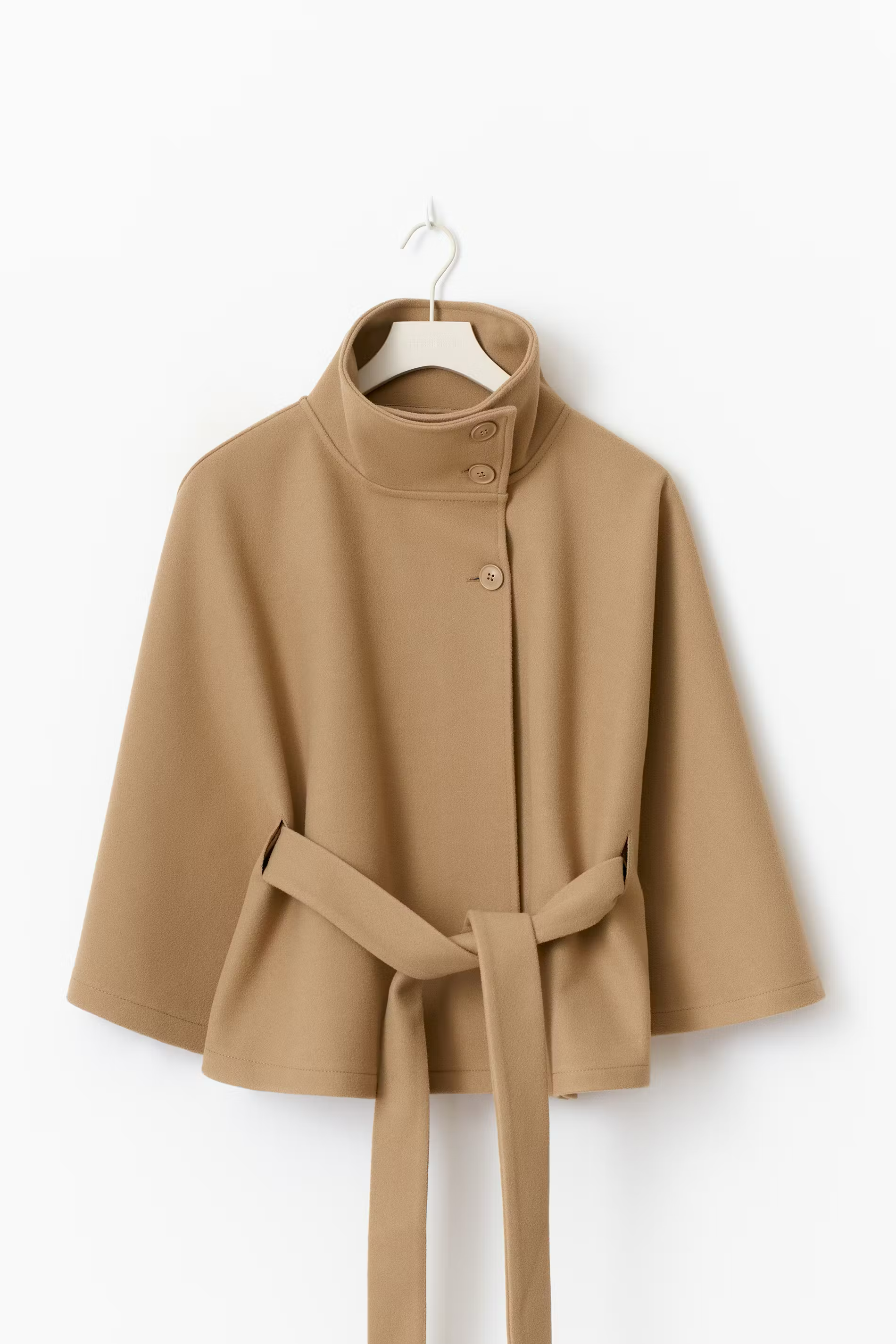 Women’s Belted Cape Jacket – Elegant Wool Blend Coat
