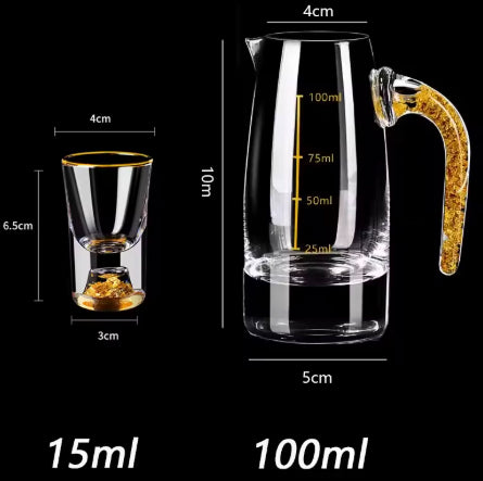 Conjunto de Copos de Cristal Elegantes com Detalhes em Folha de Ouro