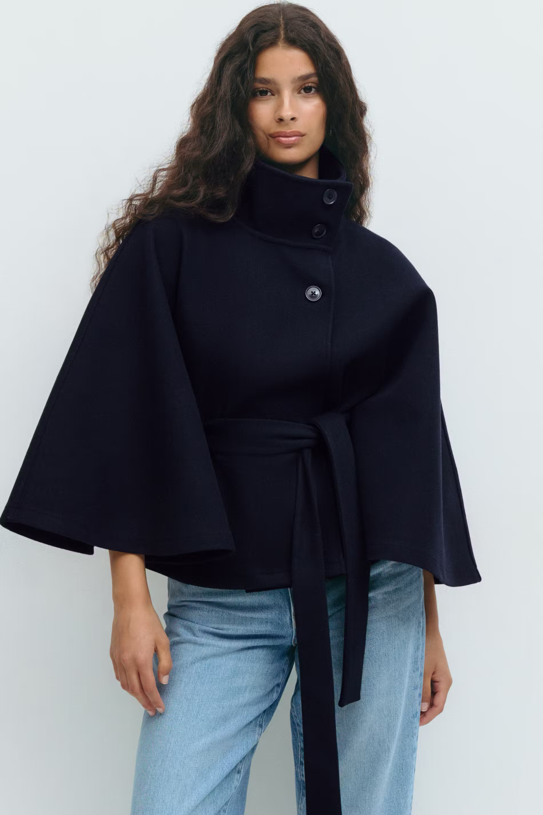 Women’s Belted Cape Jacket – Elegant Wool Blend Coat